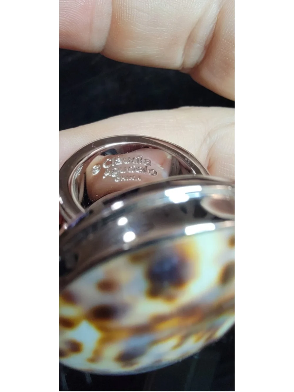 Vintage Claudia Agudelo Round Brown/cream Shell Ring Sz7 18